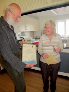 Sheila in 2012 when presented with a 50 years of service to Ramblers certificate